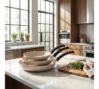 TEMU Juego de Sartenes 3 Piezas PERLE | Ø18 / Ø22 / Ø26 cm | Aluminio Resistente | Antiadherente Granitado | NO INDUCCÍON | para todo tipo de fuentes de , inducción