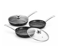 TEMU Juego de Sartenes Antiadherentes 20-24-28 cm | Set 3 Sartenes de Aluminio Fundido | para Inducción, Vitro y Gas | Revestimiento Tipo Piedra Negro