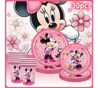 TEMU Juego de taza y platillo, 30 piezas, vajilla festiva temática de Minnie Mouse de Disney, platos y vasos de papel, para como graduaciones, fiestas de , etc.