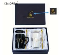 TEMU Juego de tazas de café cerámicas KEMORELA con tapas - - Tazas elegantes con decoración dorada para hombres y mujeres, juego de para , regalo de San Valentín, para regalar.