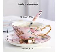 TEMU Juego de tazas de café de cerámica con diseños florales y de pájaros, cuchara, con un estético para lujosas de té y café, para el té de inglés, con doradas.