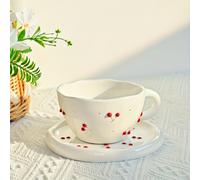 TEMU Juego de tazas de café de cerámica minimalista y creativa con diseño grabado de , fresa y limón - Elegante vajilla para el hogar, para tazas, platillos y platos, accesorios para de café