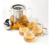 TEMU Juego de tetera y juegos para té en vidrio borosilicato con filtro SUS304, popularmente utilizado directo, una jarra termicás capacidad 950ml + cuencas 100 ml