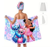 TEMU Juego de Toallas de Baño de 2 Piezas para de la con Diseños de Disney Lilo y Stitch y Ángel, Juegos de Toalla de Microfibra para Cabello y Envoltura Corporal para Mujeres