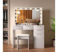 TEMU Juego de Tocador Moderno con Espejo Grande , Escritorio de Maquillaje con 5 Cajones en MDF, Mesa Cosmética Blanca 105x40x140cm