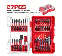 TEMU Juego de Tornillos de Impacto de 27 Piezas - con Adaptador de Conversión para de Impacto de 3/8, Varilla Magnética de Impacto de 60mm