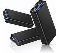 TEMU Juego de tres conectores USB femeninos, diseñados para enlazar dos cables USB masculinos, con compatibilidad USB 3.0 tipo A, en un elegante negro.