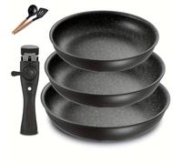 TEMU Juego de utensilios de cocina de inducción de 6 piezas, antiadherente con extraíbles, para todas las estufas, diseño apilable, para autocaravana, camping, para lavavajillas y horno, - no incluido