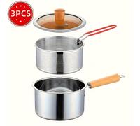 TEMU Juego de utensilios multifuncional 304 acero inoxidable: cesta para freír, de vidrio, sartén honda, olla para , cacerola y vaporera. Compatible con cocinas de inducción/gas
