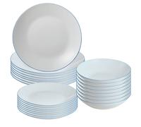 TEMU Juego de Vajilla Blanca con Azul + Cristalería + Cubertería