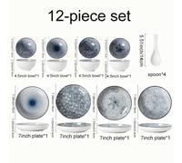 TEMU Juego de vajilla completo de cerámica de 12 piezas, platos y tazones estilo japonés, ideal para comidas familiares y ocasiones especiales