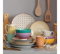 TEMU Juego de vajilla de 16 piezas de porcelana - Vajilla japonesa multicolor Vajilla marroquí con plato llano, plato de postre, tazón de cereales y taza, servicio para 4