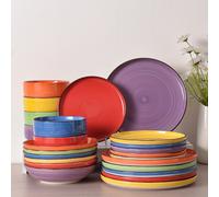 TEMU Juego de vajilla de 24 piezas, que platos y tazones, diseñado para 6 , con platos resistentes a los arañazos, para lavavajillas y uso en microondas, set de utensilios de cocina esenciales