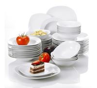 TEMU Juego de vajilla de 48 piezas en porcelana blanca con platos de cena, platos de postre, platos de sopa y cuencos de