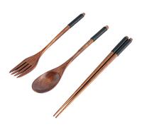TEMU Juego de Vajilla de Madera Japonés de 3 Piezas - Cuchara, Palillos y Tenedor - Práctico y Elegante!