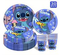 TEMU Juego de vajilla desechable con temática de Stitch de Disney para fiestas de , platos y vasos - suministros decorativos para celebraciones festivas, barbacoas familiares al y campamentos