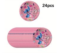 TEMU Juego de vajilla desechable de 24 piezas con temática de Stitch y ángeles, ideal para festivos y fiestas. platos, decoraciones y decoración de de promoción.
