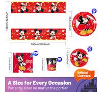 TEMU Juego de Vajilla Desechable Disney Mouse 51 Piezas, 10 Platos , 10 Postres, 10 Vasos Papel, 20 Servilletas y 1 Mantel Individual. Juego para Camping, Picnics, en o Fiestas como e