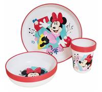 TEMU Juego de Vajilla Reutilizable para Niños, Dos Colores - Set de 3 Piezas: , y Vaso para Niños y Bebés con Base Antideslizante - Sin BPA (Para MINNIE MOUSE)
