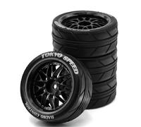 TEMU Juego de Volante y Neumáticos RC 1/10 para Rally - Neumáticos de Goma Hexagonal de 12mm para Carretera - Compatible con XV01/XV02/TT01//TA06, HPI, PTG2