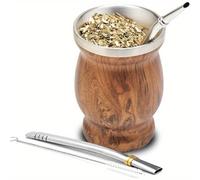 TEMU Juego de Yerba Mate de Acero Inoxidable, Taza de Pared con 2 Bombillas y Cepillo de Limpieza, Fácil de Limpiar, Acero Inoxidable 304 Duradero - para Uso en Casa y Restaurantes
