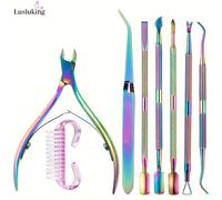 TEMU Juego Profesional de Manicura y Pedicura de 8 Piezas: Tijeras de Cutícula de Acero Inoxidable, Empujador de Piel , de Uñas y Removedor de Gel UV - Kit de Cuidado de Uñas de Calidad de Salón