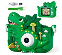 TEMU Juguete Cámara HD para Niños con Dinosaurio Verde, Lente, Video 1080P, Recargable por USB, Cámara Selfie para Niños y Niñas de 3-12 Años, Diseño de Palmeras y , Juguetes de Dinosaurios