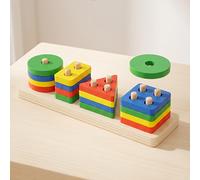 TEMU Juguete de bloques apilables geométricos coloridos, madera contrachapada, ideal para el aprendizaje y el desarrollo de la motricidad , vibrantes, regalo de Navidad y Halloween para niños