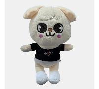 TEMU Juguete de Peluche de Perro Encantador - Animal de Peluche de Poliéster con Camiseta Negra y Pantalones Blancos, Regalo para o para Niños Pequeños, Animales de Peluche