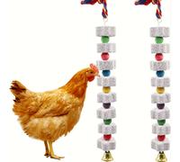 TEMU Juguete Grande para Masticar de Pollo, Piedra de Calcio para el Pico Pequeño con Campana, Accesorios para Gallinero y Cuerda para Dientes de