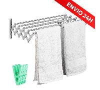 TEMU JUPPLIES Tendedero Extensible x 14 x 3 cm | Tendedero Plegable de Pared de Interior o Exterior para Todo Tipo de Ropa con 5 Barras de Secado | Pinzas Incluidas