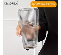TEMU KEMORELA 1/2pcs Vaso de Vidrio de Gran Capacidad con Rayas Verticales con y Sin , Vaso para Bebidas Frías, Vaso para y Café, Vaso para Agua