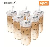 TEMU KEMORELA 4/6pcs Taza de Vidrio Portátil de 380ml/12oz - Resistente al , Rectangular con y - Duradera, Antirotura y Versátil para Bebidas Frías o Calientes, Empaque Individual, Ideal para Uso