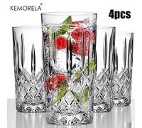TEMU KEMORELA 4 vasos de vidrio con de cristal, ideales para whisky, cerveza, café, bebidas frías, vasos para , vasos prácticos para restaurantes, fiestas y banquetes de