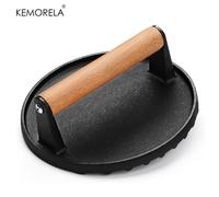 TEMU KEMORELA Prensa para Hamburguesas, Prensa para para Parrilla Blackstone, Prensa de Hierro Fundido Redonda de 6.9 Pulgadas con Mango de Madera, Peso para Carne, y Sándwiches, Paninis (Redonda)