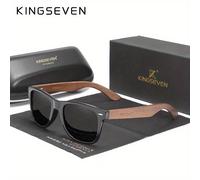 TEMU KINGSEVEN Nuevas gafas de madera de nogal polarizadas para , gafas protectoras hechas a , montura de madera vintage W5520