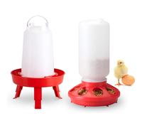 TEMU Kit Combinado de Bebedero y Comedero para Pollos - Asiento Ajustable con Patas para Pollitos, y Pájaros Pequeños | Comedero Automático de Plástico Duradero - Disponible en Naranja//Verde