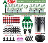 TEMU Kit con 4 conectores, 50 boquillas, 1 rollo de manguera, de riego por goteo de plástico, estándar de universal, no requiere electricidad ni baterías, para riego de jardín