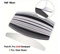 TEMU Kit de 10 de Uñas de Repuesto con 1 Pieza de Acero Inoxidable 80/100/180/240 Almohadillas de Lijado de Media Luna de Arena Negra Almohadillas de Lijado Removibles para de Manicura