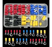 TEMU Kit de 102 conectores de cable de coche surtidos - Juego de terminales de crimpado eléctricos con conectores de anillo aislado, horquilla, espada y empalme para cableado automotriz y