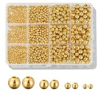 TEMU Kit de 1100 cuentas redondas de 3/4/6/8 mm, separadores dorados y plateados, cuentas sueltas de , cuentas chapadas en oro para hacer pulseras y joyería