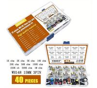 TEMU Kit de 15 WH148 B1K B2K B5K B10K B20K B50K B100K B250K B500K B1m ohm 3pin 15mm 1K 2K 5K 10K 20K 50K 500K 1m potenciómetro total 40pcs