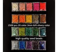 TEMU Kit de 2500 piezas de abalorios de semilla plateados de 3 mm de calidad prémium, 20 colores de 100 g, mini cuentas adecuadas para pulseras, aretes y cuentas de mala, regalo para o