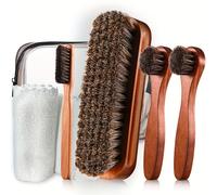 TEMU Kit de 6/4 piezas de cepillo para zapatos de pelo de caballo para dar , kit de para zapatos, cepillo de limpieza para zapatos y botas, aplicadores para cuidado y limpieza
