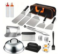 TEMU Kit de Accesorios para Plancha de 18 Piezas - Juego de Herramientas para de Acero Inoxidable con Espátulas, Raspador y Cubierta para Hornear para Blackstone y Chef de Camping al
