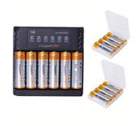 TEMU Kit de batería y cargador, POWERKAN 1,2V de níquel y hidrógeno recargable AA + N6 recargable, AAx4 piezas/juego con de plástico y 1 pieza 5V 2A cargador USB LED AA AAA con 6 ranuras