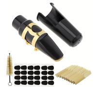 TEMU Kit de boquilla de saxofón con abrazadera, 10 cañas tamaño 2.5, 24 almohadillas, cepillo de limpieza - Juego completo de boquilla de saxofón