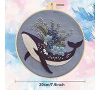 TEMU Kit de bordado fácil para principiantes con diseño de ballena, completo con patrones florales, aro de tela, hilos, agujas e instrucciones en inglés, para un regalo a .