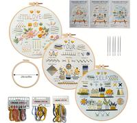 TEMU Kit de Bordado para Principiantes, 3 Piezas - Set Básico con Patrones Florales, Manual , Hilos y , Regalo Artesanal para Todas