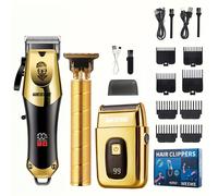 TEMU Kit de Cortapelos para Hombres de 3 Piezas, Recortadora de Barba Recargable por USB con Ajuste de Precisión, Pantalla LCD, Diseño Portátil y Compacto para Uso Doméstico